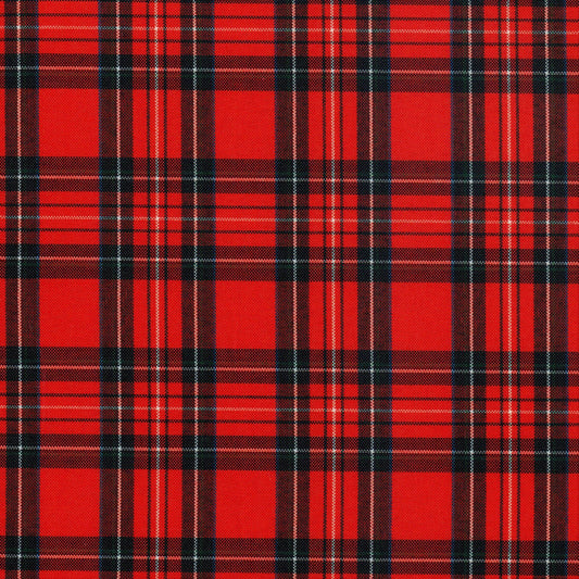 Tela escocesa de poliéster SchoolLine rojo, negro y blanco, tartán clásico; perfecta para uniformes escolares e institucionales.