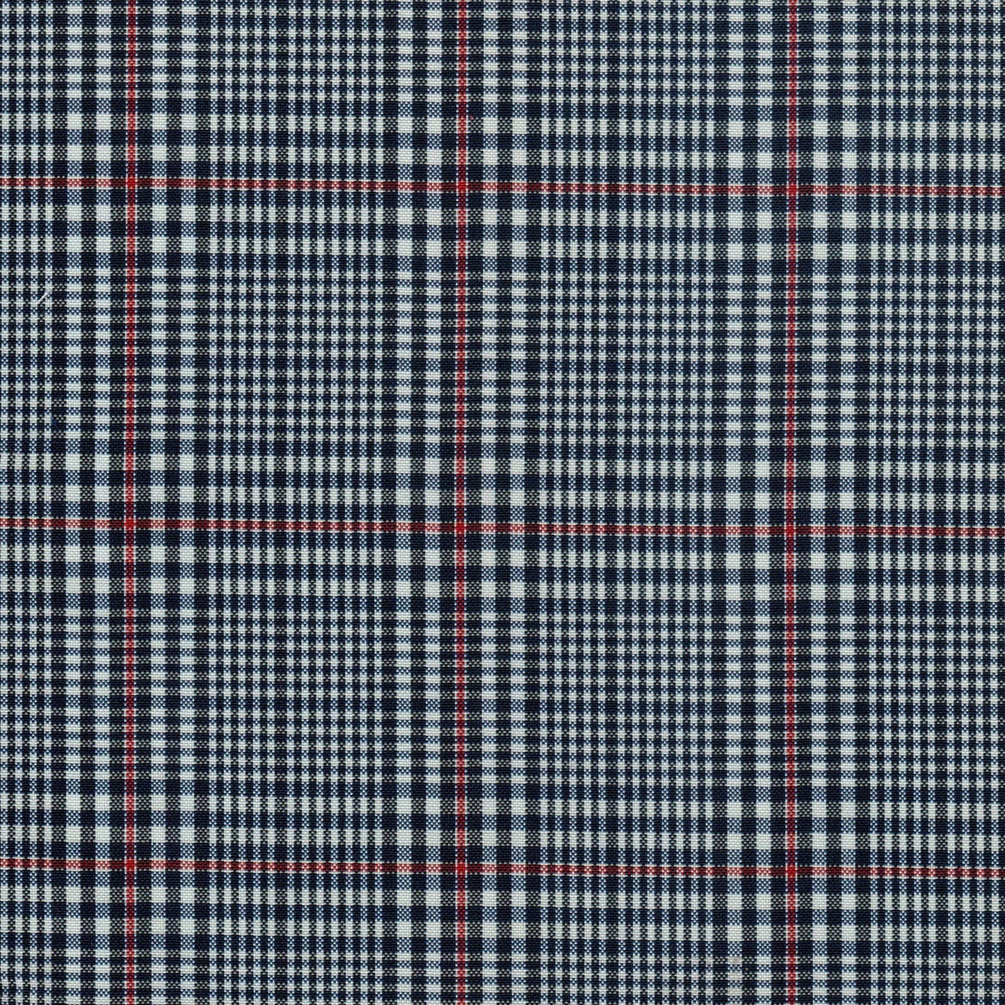 Tela escocesa de poliéster SchoolLine, patrón tartán azul marino, blanco y rojo, ideal para uniformes escolares.