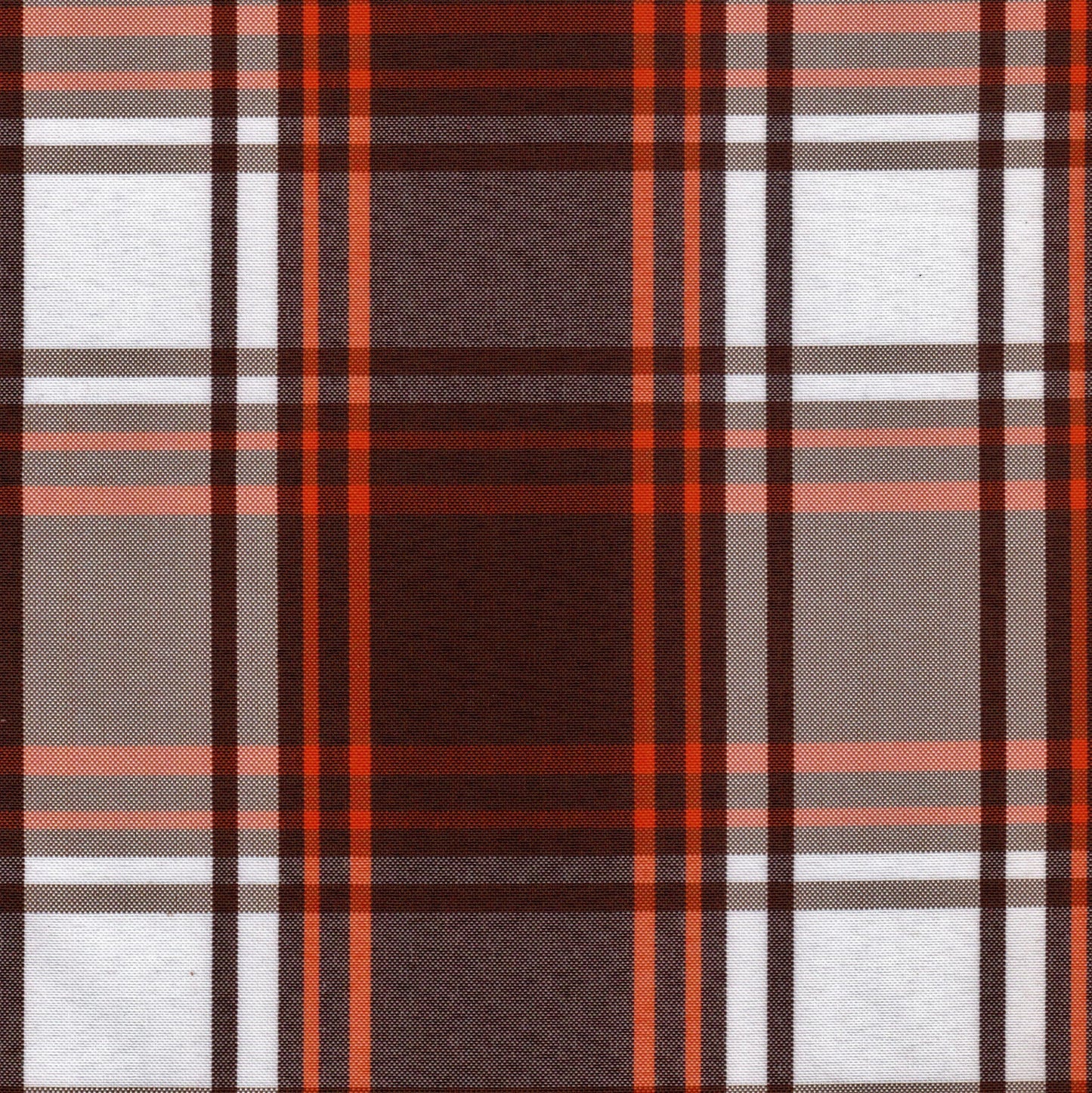 Tela escocesa de poliéster SchoolLine, cuadros marrón/naranja crema, ideal para uniformes escolares e institucionales.