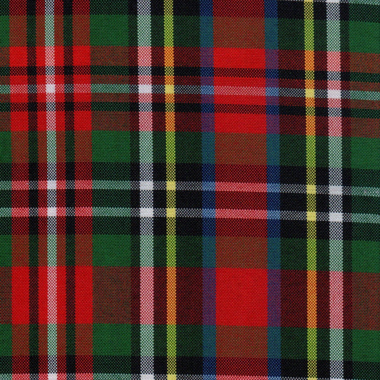 Tela escocesa de poliéster SchoolLine, tartán multicolor rojo y verde, ideal para uniformes escolares e institucionales.