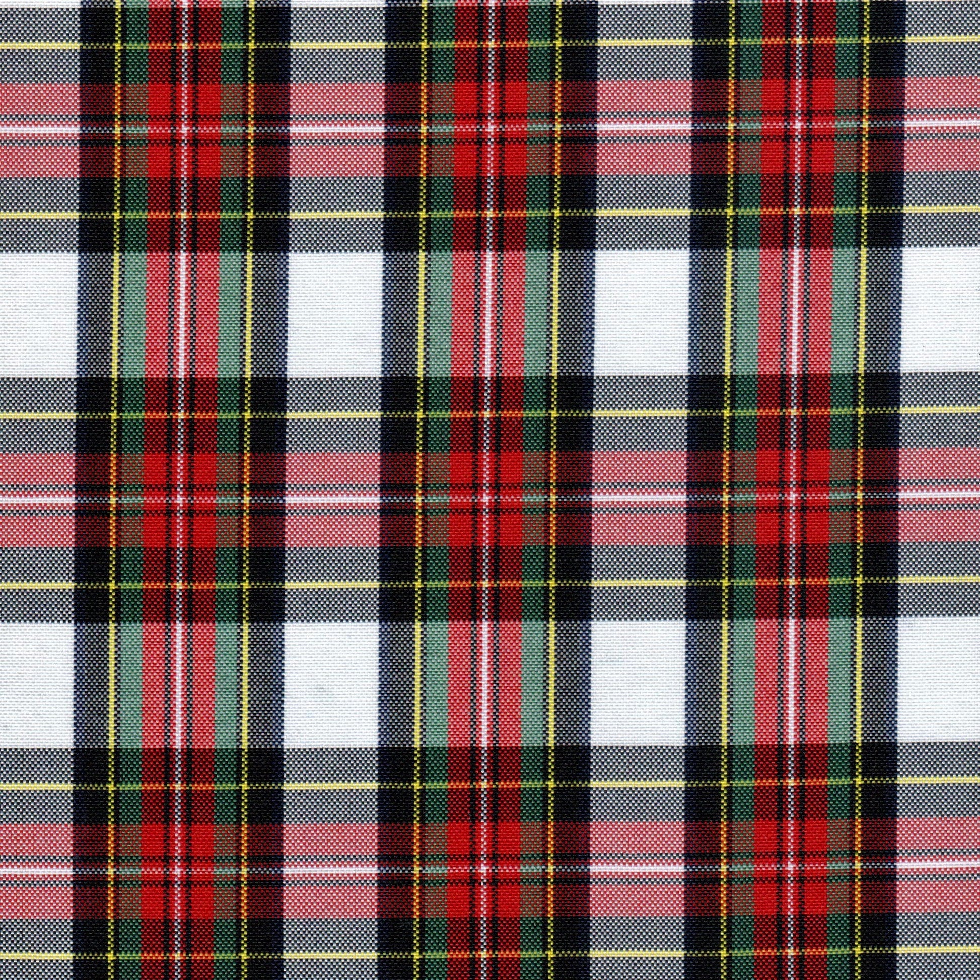 Tela escocesa de poliéster SchoolLine, cuadro rojo, verde y negro con amarillo; ideal para uniformes escolares e institucionales.