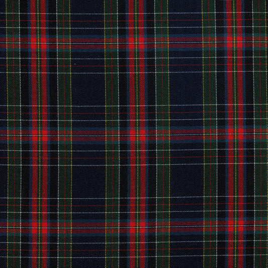 Tela escocesa de poliéster para uniformes escolares, tartán azul marino con líneas rojas y verdes — SchoolLine