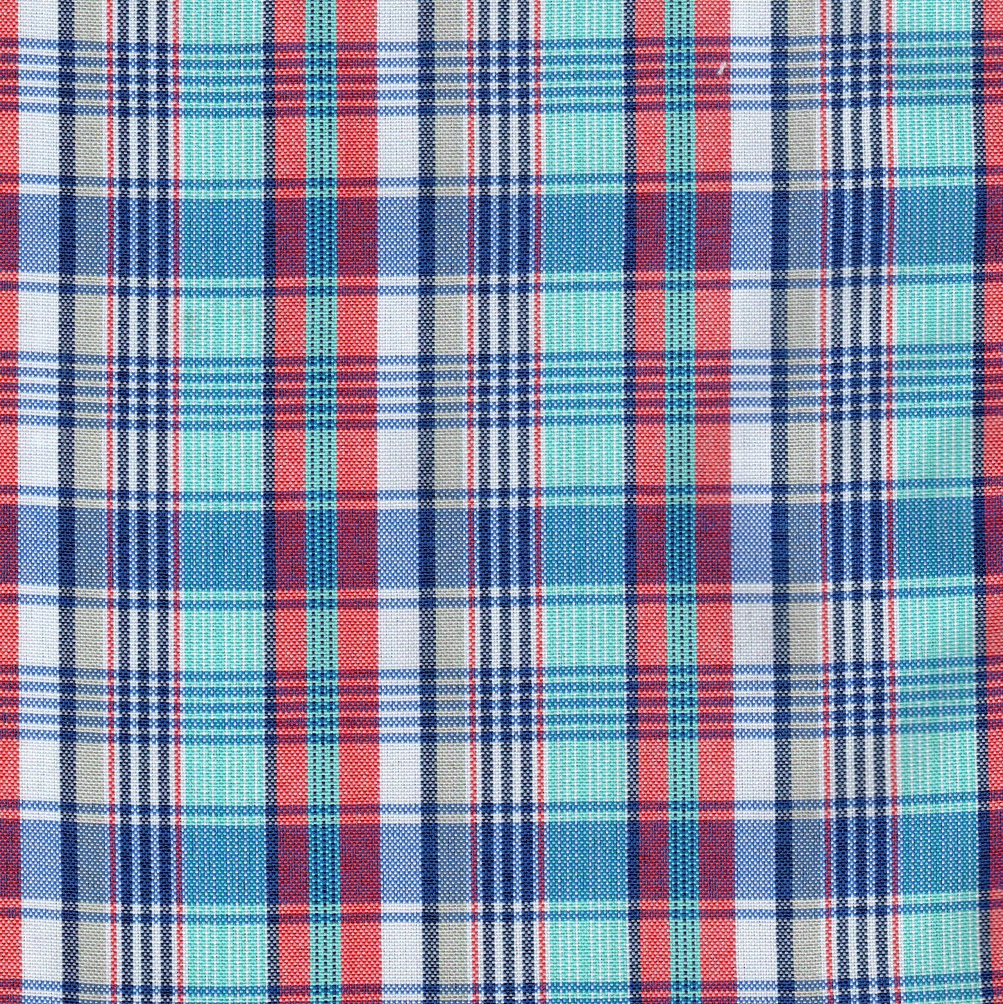 Tela escocesa de poliéster SchoolLine en tartán azul, rojo y verde, ideal para uniformes escolares e institucionales.