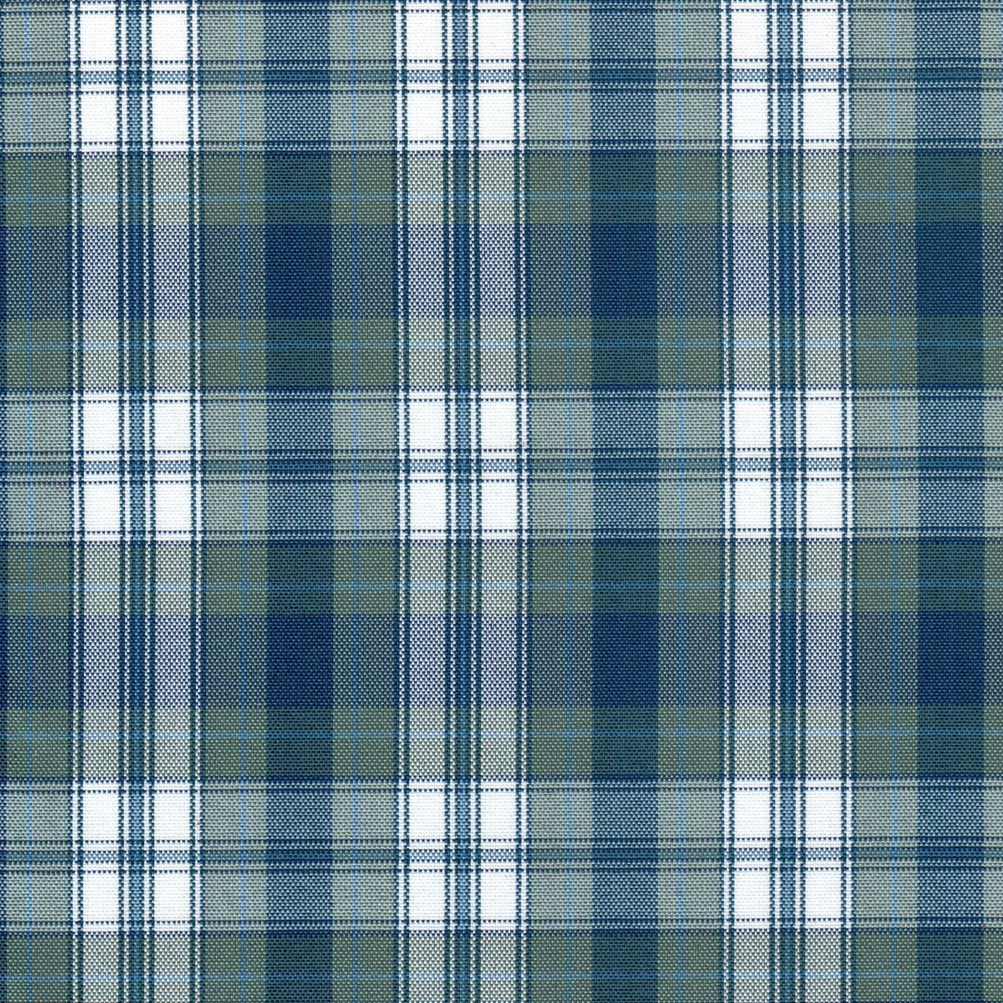 Tela escocesa de poliéster SchoolLine, diseño a cuadros azul, verde y blanco; ideal para uniformes escolares e institucionales.