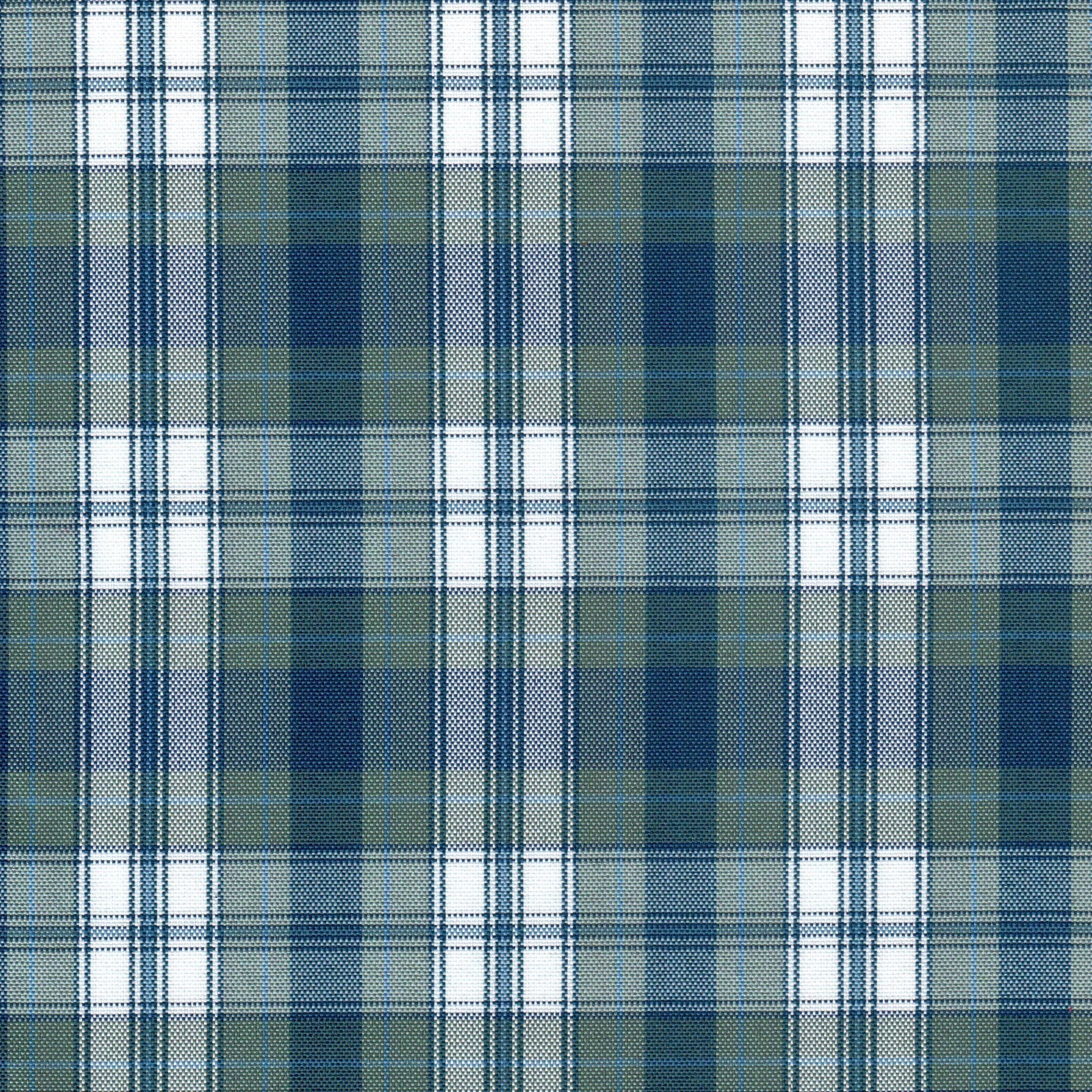 Tela escocesa de poliéster SchoolLine, diseño a cuadros azul, verde y blanco; ideal para uniformes escolares e institucionales.
