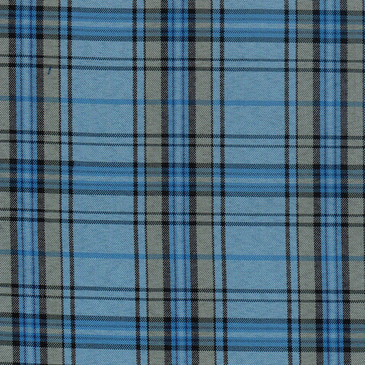 Tela escocesa de poliéster para uniformes escolares; cuadros azules y beige con líneas negras, SchoolLine.