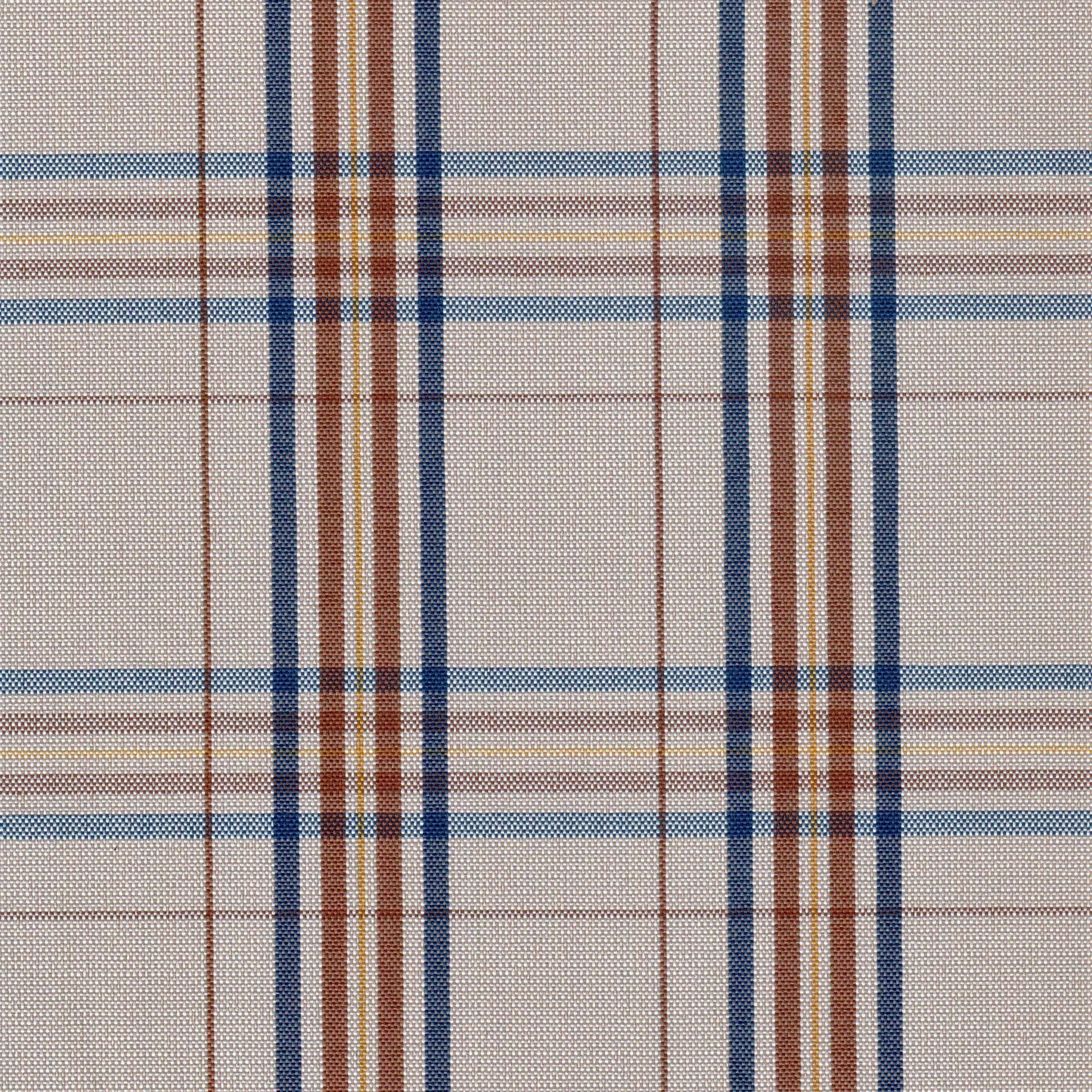 Tela escocesa de poliéster SchoolLine en beige con cuadros azules y marrones, ideal para uniformes escolares e institucionales