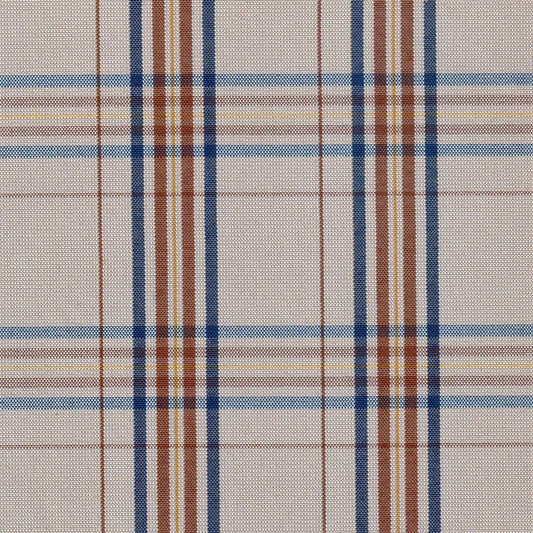 Tela escocesa de poliéster SchoolLine en beige con cuadros azules y marrones, ideal para uniformes escolares e institucionales