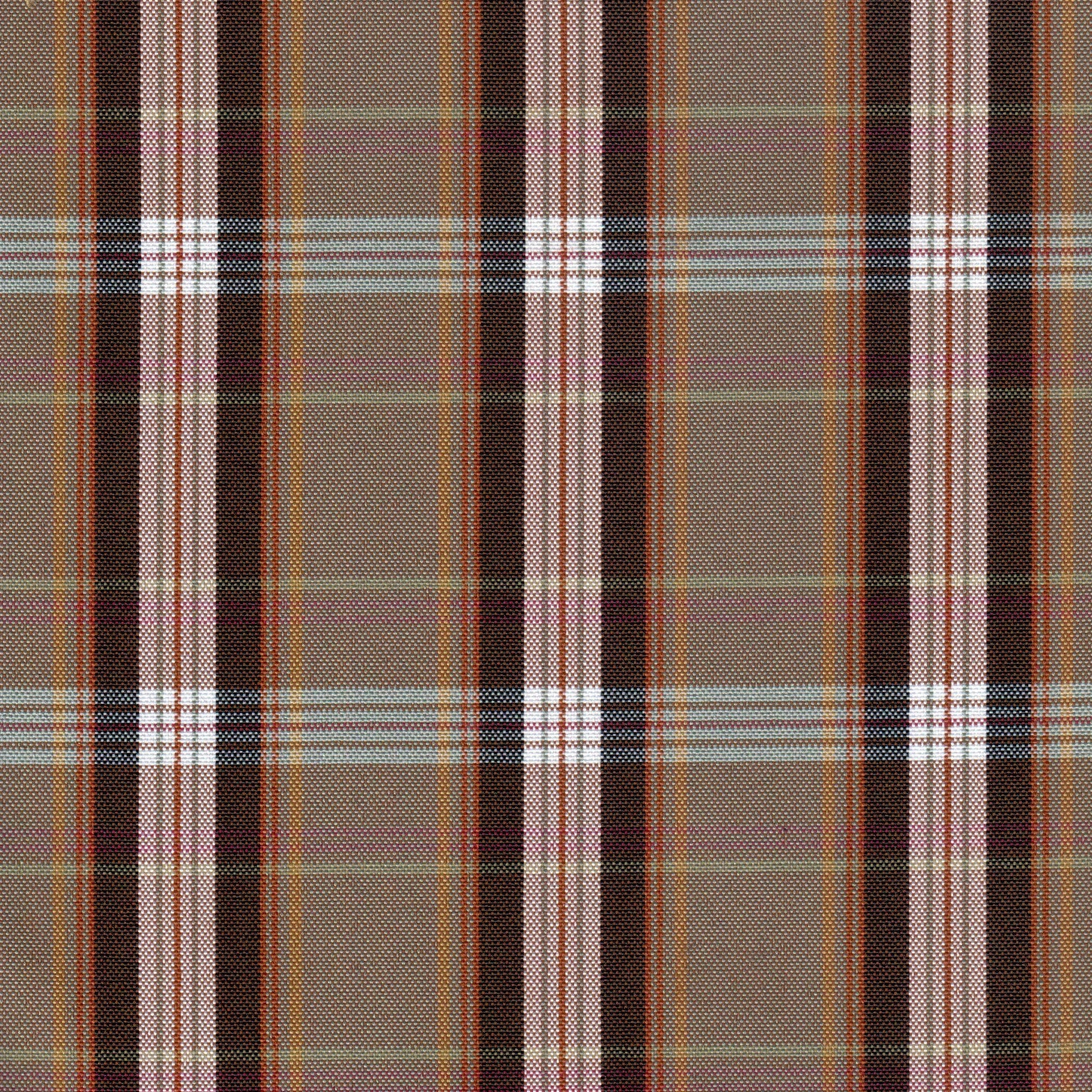 Tela escocesa de poliéster SchoolLine con cuadros marrón, beige y crema para uniformes escolares e institucionales.