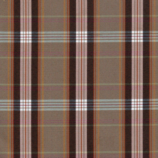 Tela escocesa de poliéster SchoolLine con cuadros marrón, beige y crema para uniformes escolares e institucionales.