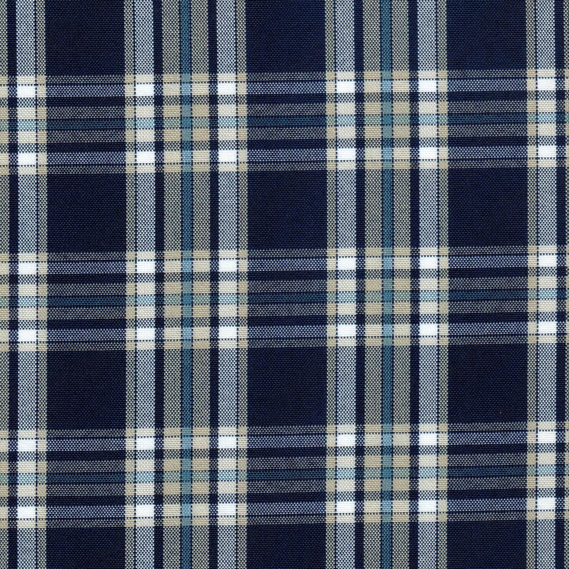 Tela escocesa de poliéster SchoolLine, tartán azul marino con beige y gris, ideal para uniformes escolares e institucionales