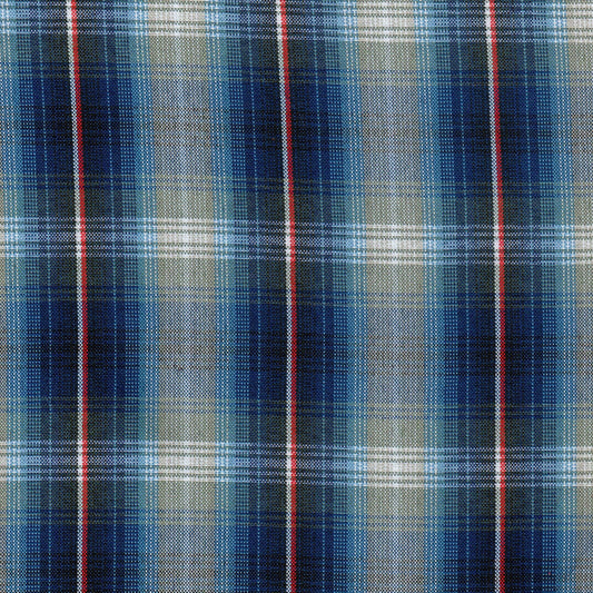 Tela escocesa de poliéster SchoolLine, cuadros azules con líneas rojas, ideal para uniformes escolares e institucionales.