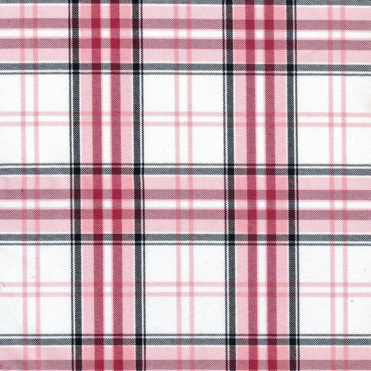 Tela escocesa de poliéster rosa, blanco y negro con cuadros, ideal para uniformes escolares e institucionales SchoolLine