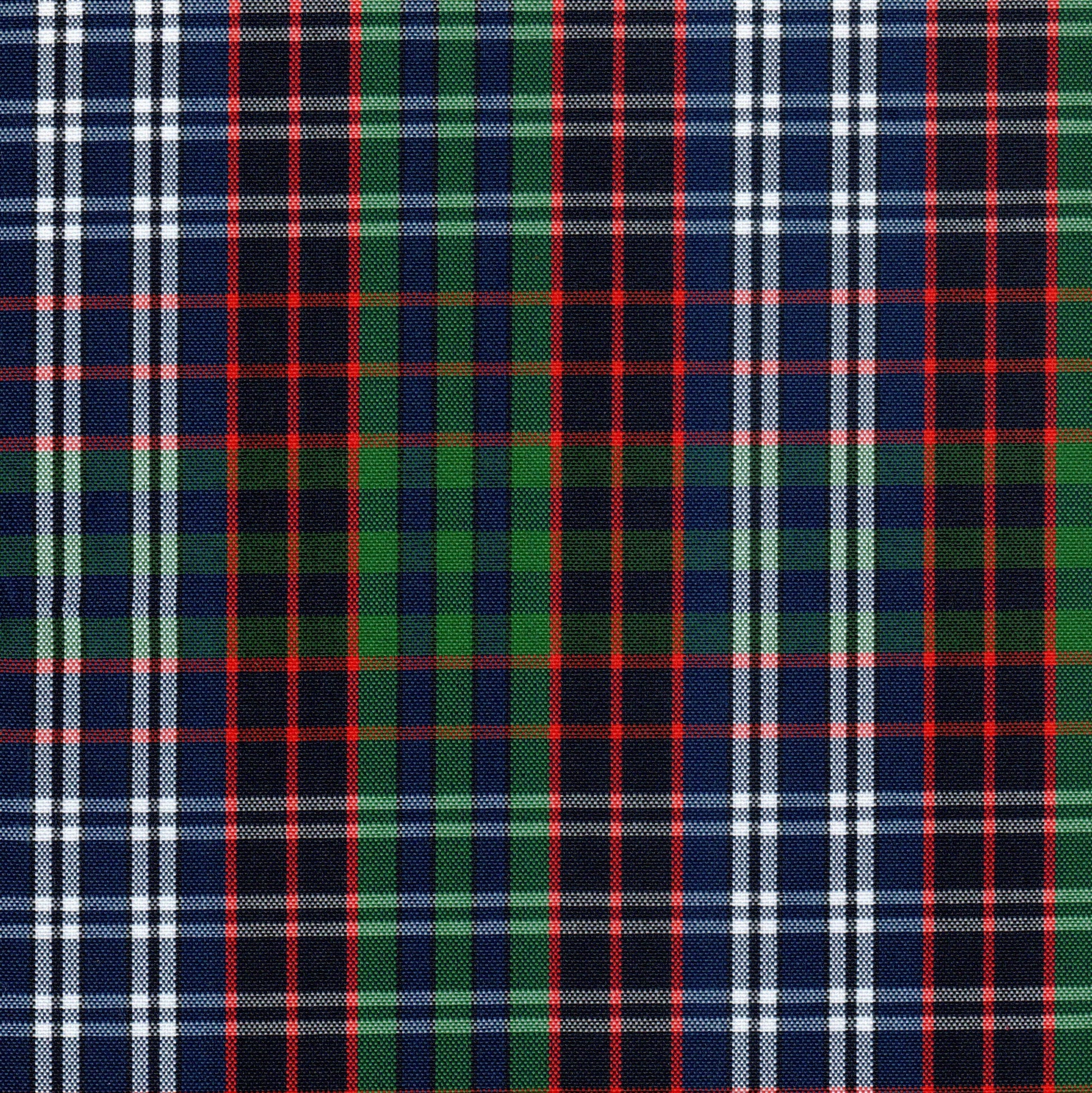 Tela escocesa de poliéster SchoolLine; tartán azul, verde y rojo, ideal para uniformes escolares e institucionales.