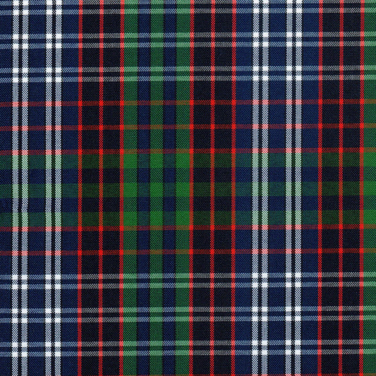 Tela escocesa de poliéster SchoolLine; tartán azul, verde y rojo, ideal para uniformes escolares e institucionales.