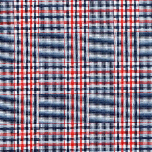 Tela escocesa de poliéster azul, blanco y rojo con cuadros, ideal para uniformes escolares e institucionales – SchoolLine