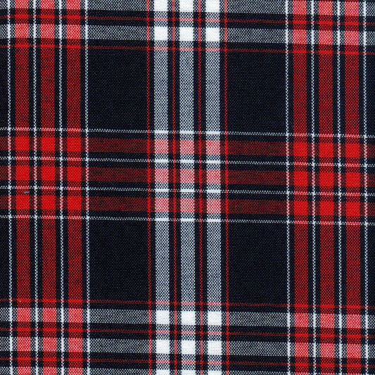 Tela escocesa de poliéster SchoolLine, tartán rojo, azul marino y blanco, para uniformes escolares e institucionales.