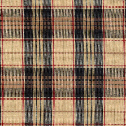 Tela escocesa de poliéster SchoolLine, cuadros beige, negro y rojo; tela para uniformes escolares e institucionales.