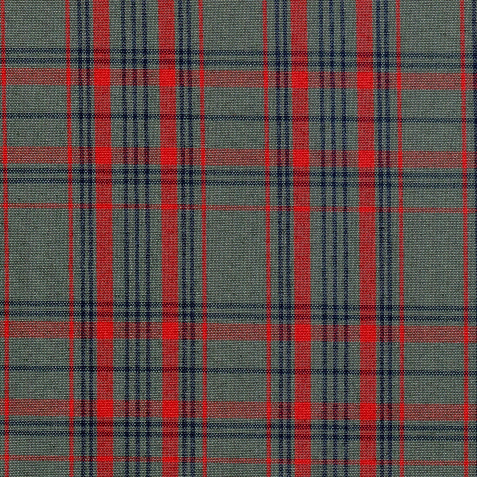 Tela escocesa de poliéster SchoolLine, tartán rojo, azul marino y verde; usada en uniformes escolares e institucionales.