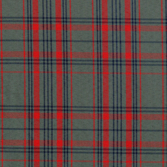 Tela escocesa de poliéster SchoolLine, tartán rojo, azul marino y verde; usada en uniformes escolares e institucionales.