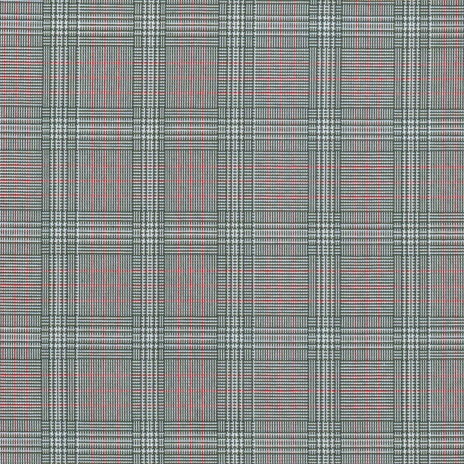 Tela escocesa de poliéster SchoolLine gris con cuadros y líneas rojas, ideal para uniformes escolares e institucionales.
