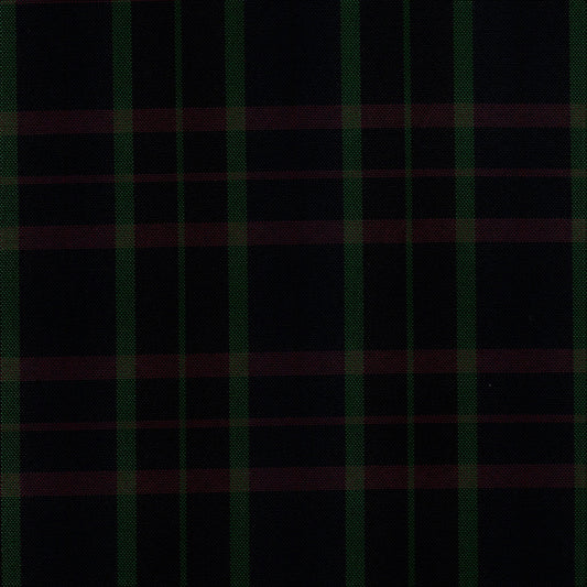 Tela escocesa de poliéster SchoolLine, fondo negro con rayas verdes y rojas, ideal para uniformes escolares e institucionales