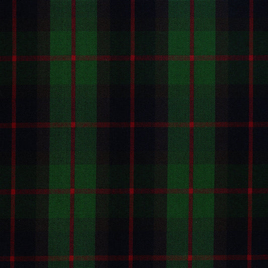 Tela escocesa de poliéster SchoolLine en verde y azul marino con cuadros rojos, ideal para uniformes escolares e institucionales