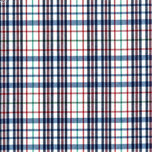 Tela escocesa de poliéster SchoolLine en tartán azul, rojo y blanco, ideal para uniformes escolares
