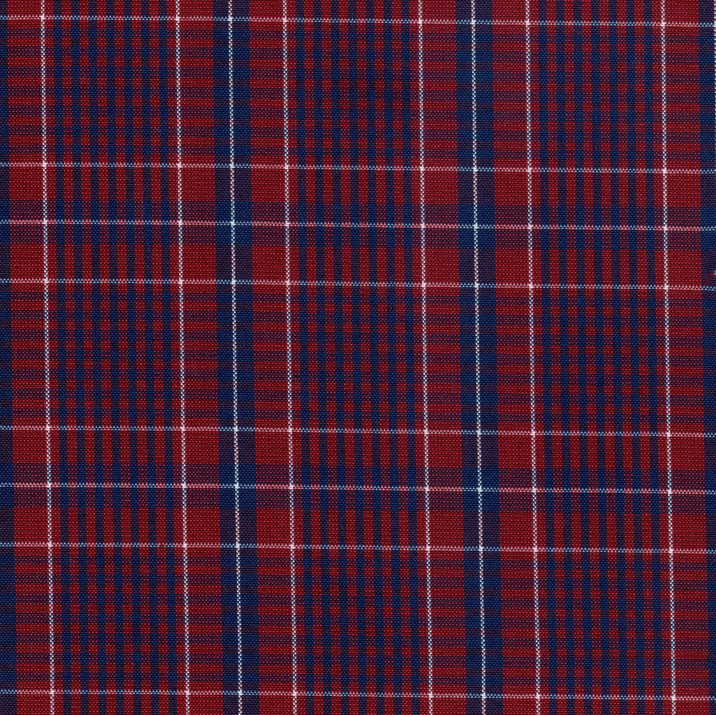 Tela escocesa de poliéster para uniforme, SchoolLine, rojo y azul con cuadros y líneas blancas.