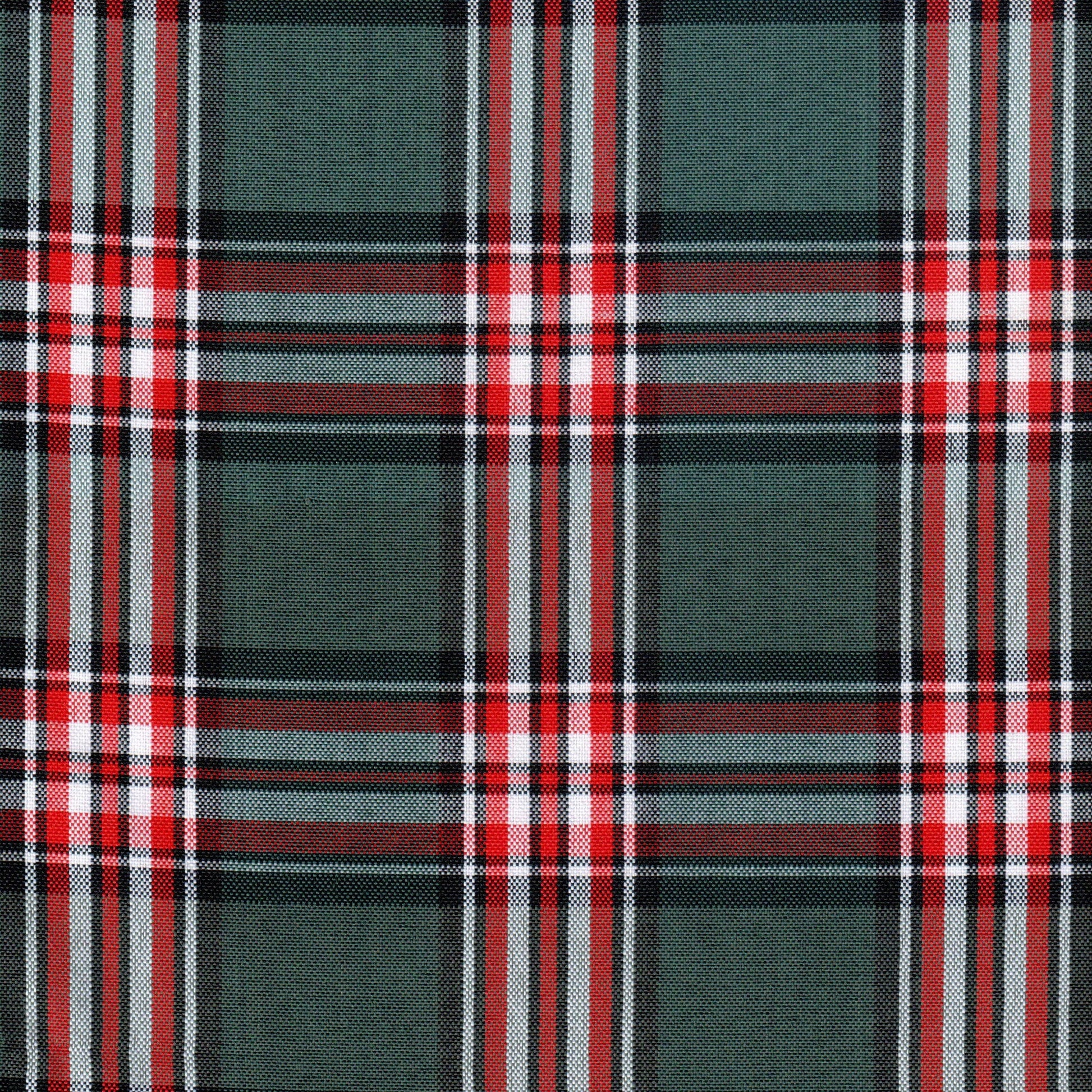 Tela escocesa de poliéster para uniformes escolares, diseño plaid rojo, negro y blanco con líneas finas; SchoolLine.