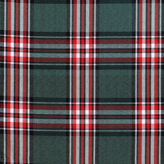 Tela escocesa de poliéster para uniformes escolares, diseño plaid rojo, negro y blanco con líneas finas; SchoolLine.