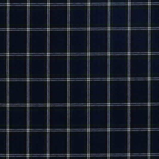 Tela escocesa de poliéster azul marino con cuadros blancos; de SchoolLine, ideal para uniformes escolares e institucionales.
