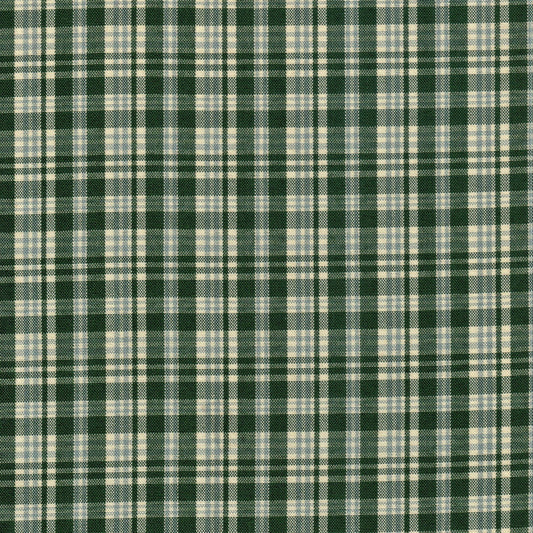 Tela escocesa de poliéster SchoolLine, cuadros verde y crema, ideal para uniformes escolares e institucionales.