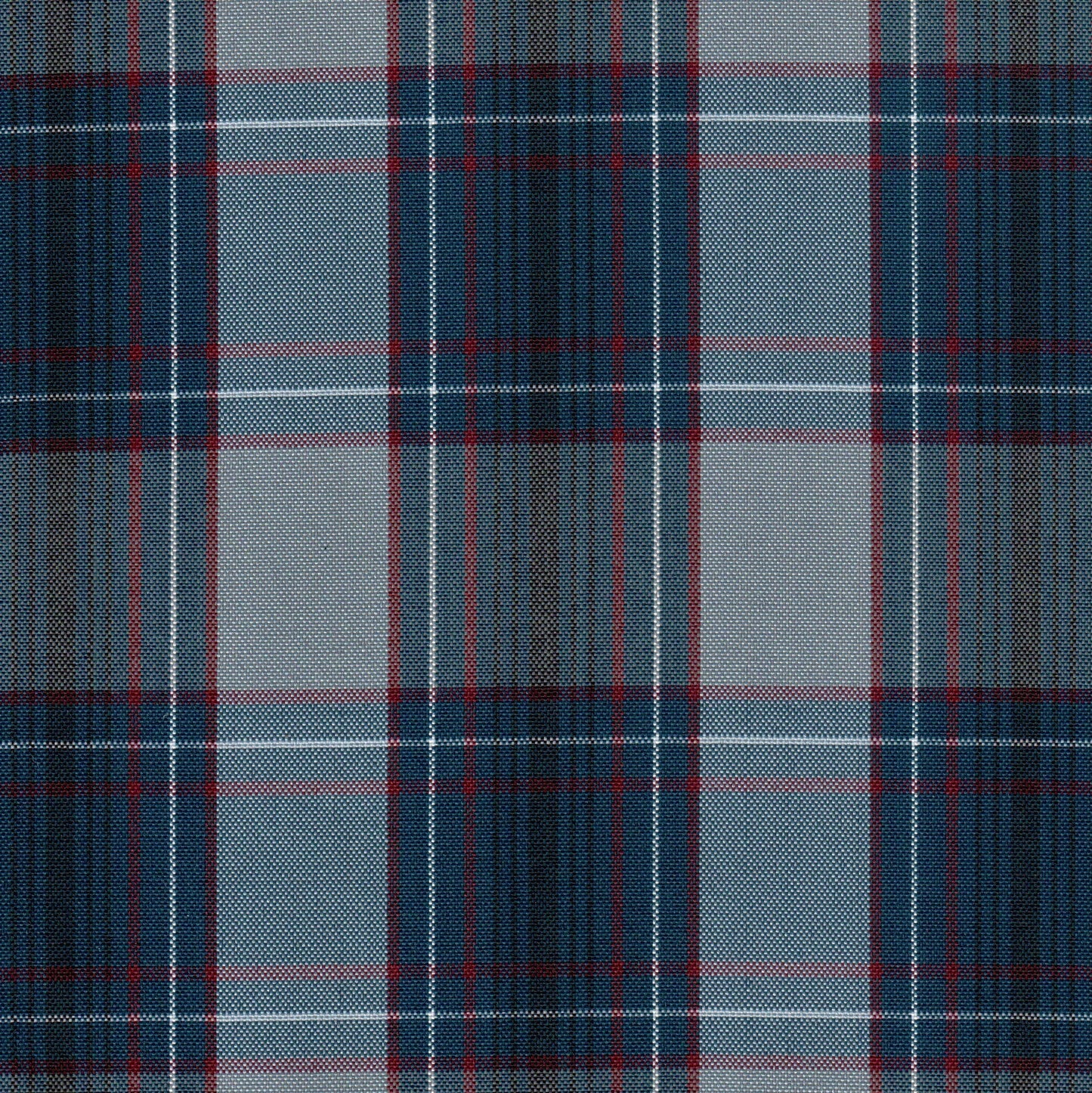 Tela escocesa de poliéster SchoolLine, tartán azul marino/gris con líneas rojas, para uniformes escolares.