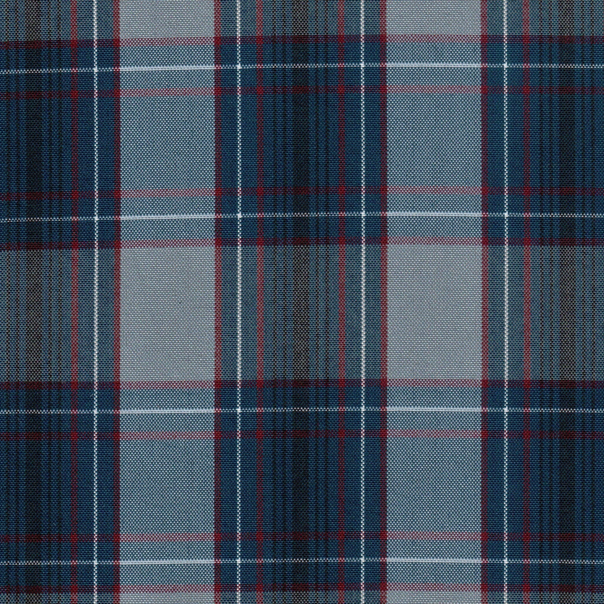 Tela escocesa de poliéster SchoolLine, tartán azul marino/gris con líneas rojas, para uniformes escolares.