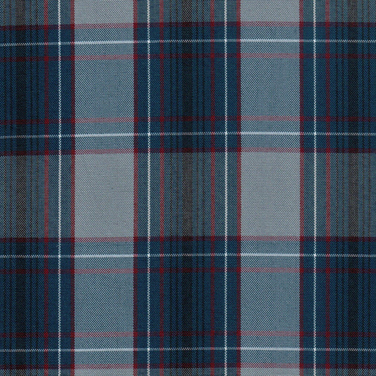 Tela escocesa de poliéster SchoolLine, tartán azul marino/gris con líneas rojas, para uniformes escolares.