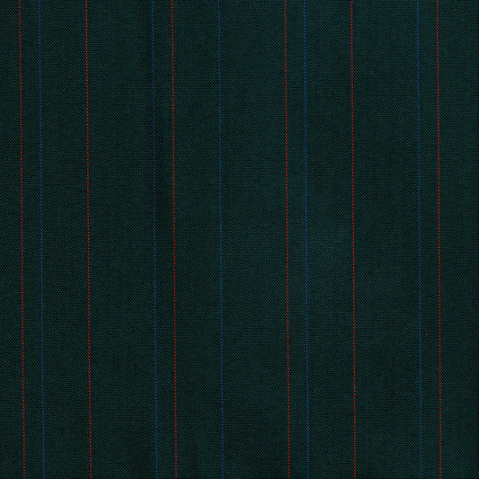 Tela escocesa de poliéster SchoolLine, verde oscuro con rayas rojas y azules, para uniformes escolares e institucionales.
