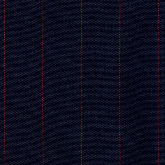 Tela escocesa de poliéster SchoolLine azul marino con rayas rojas verticales, ideal para uniformes escolares e institucionales