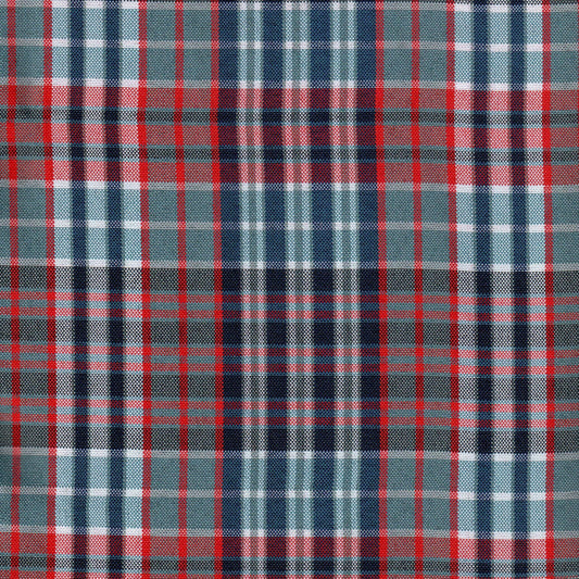 Tela escocesa de poliéster SchoolLine para uniformes escolares e institucionales; cuadro rojo, azul y verde.