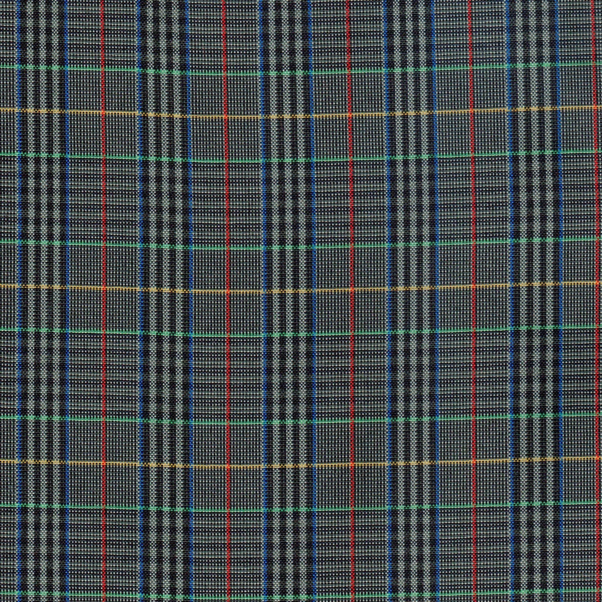 Tela escocesa de poliéster SchoolLine, tartán gris con líneas azules, rojas, verdes y amarillas; ideal para uniformes escolares.