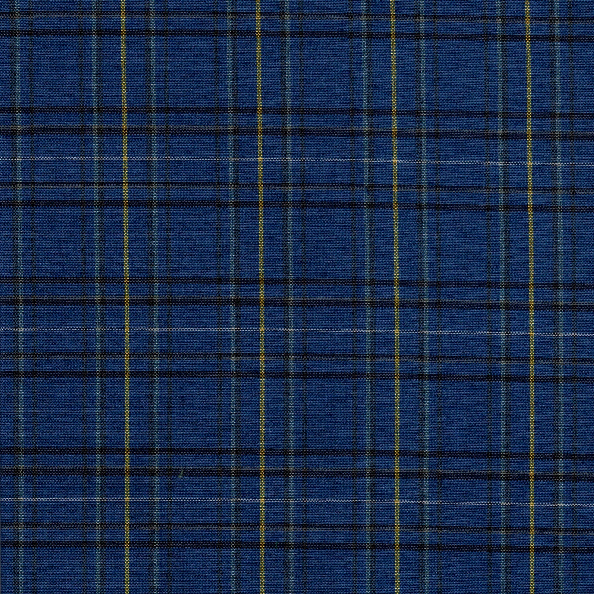 Tela escocesa de poliéster azul con rayas amarillas; tela para uniformes escolares e institucionales SchoolLine