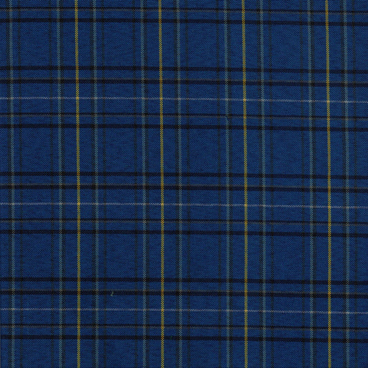 Tela escocesa de poliéster azul con rayas amarillas; tela para uniformes escolares e institucionales SchoolLine