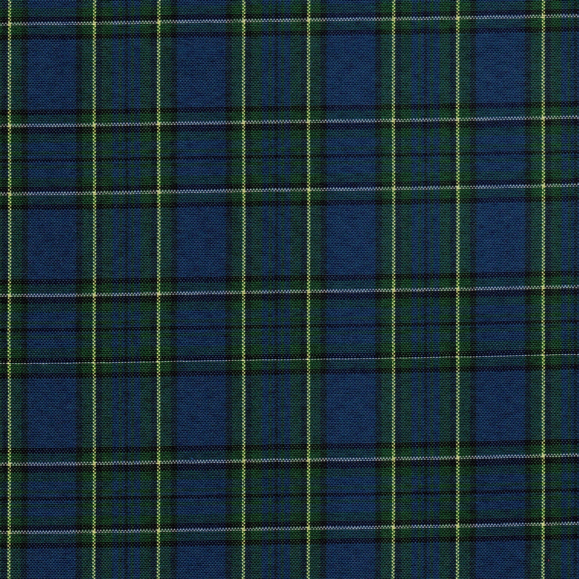Tela escocesa de poliéster SchoolLine azul marino con cuadros verde y amarillos, para uniformes escolares.