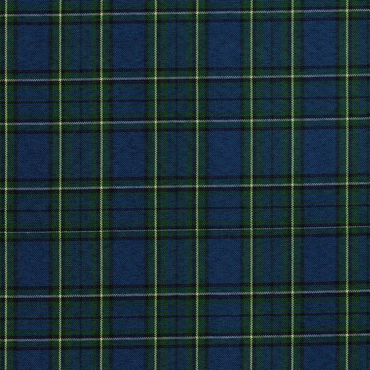 Tela escocesa de poliéster SchoolLine azul marino con cuadros verde y amarillos, para uniformes escolares.