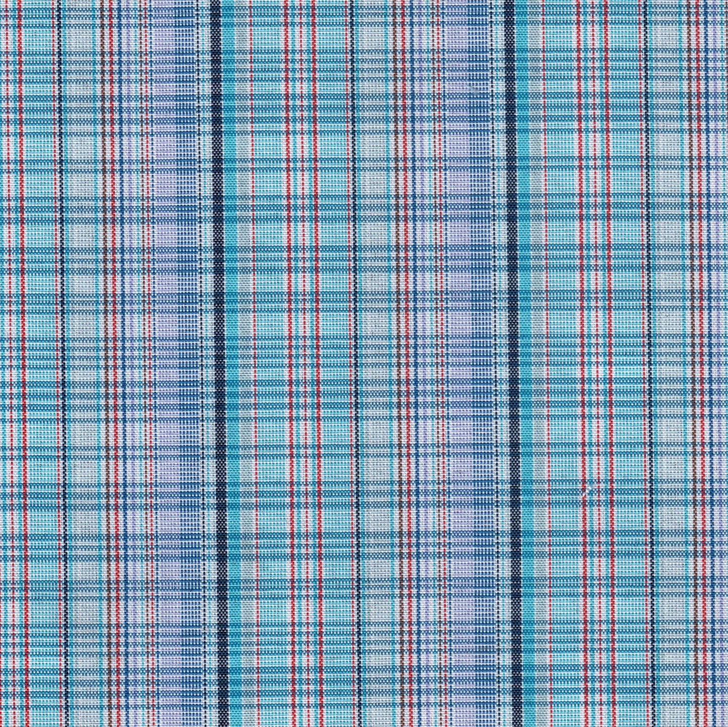 Tela escocesa de poliéster SchoolLine, azul turquesa con líneas rojas, perfecta para uniformes escolares e institucionales.