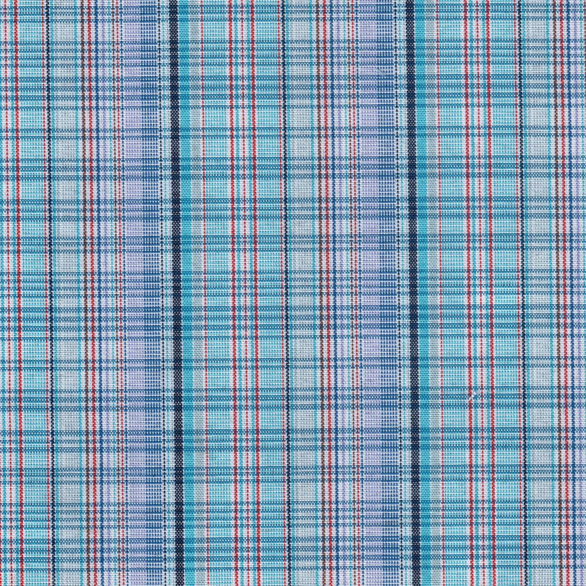 Tela escocesa de poliéster SchoolLine, azul turquesa con líneas rojas, perfecta para uniformes escolares e institucionales.