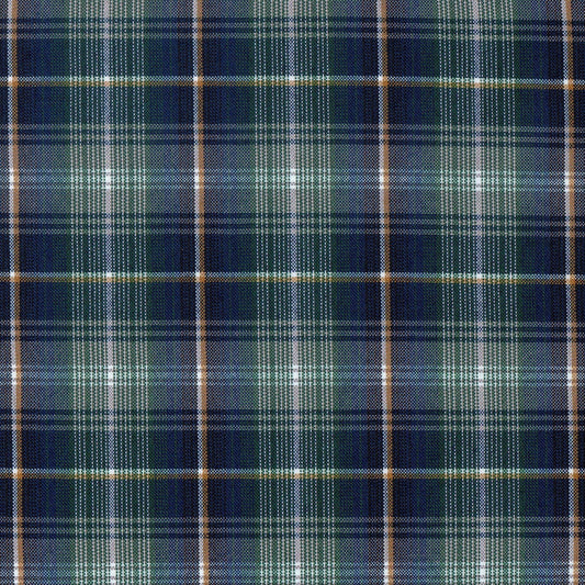 Tela escocesa de poliéster SchoolLine en azul, verde y blanco con patrón tartán, ideal para uniformes escolares e institucionales.