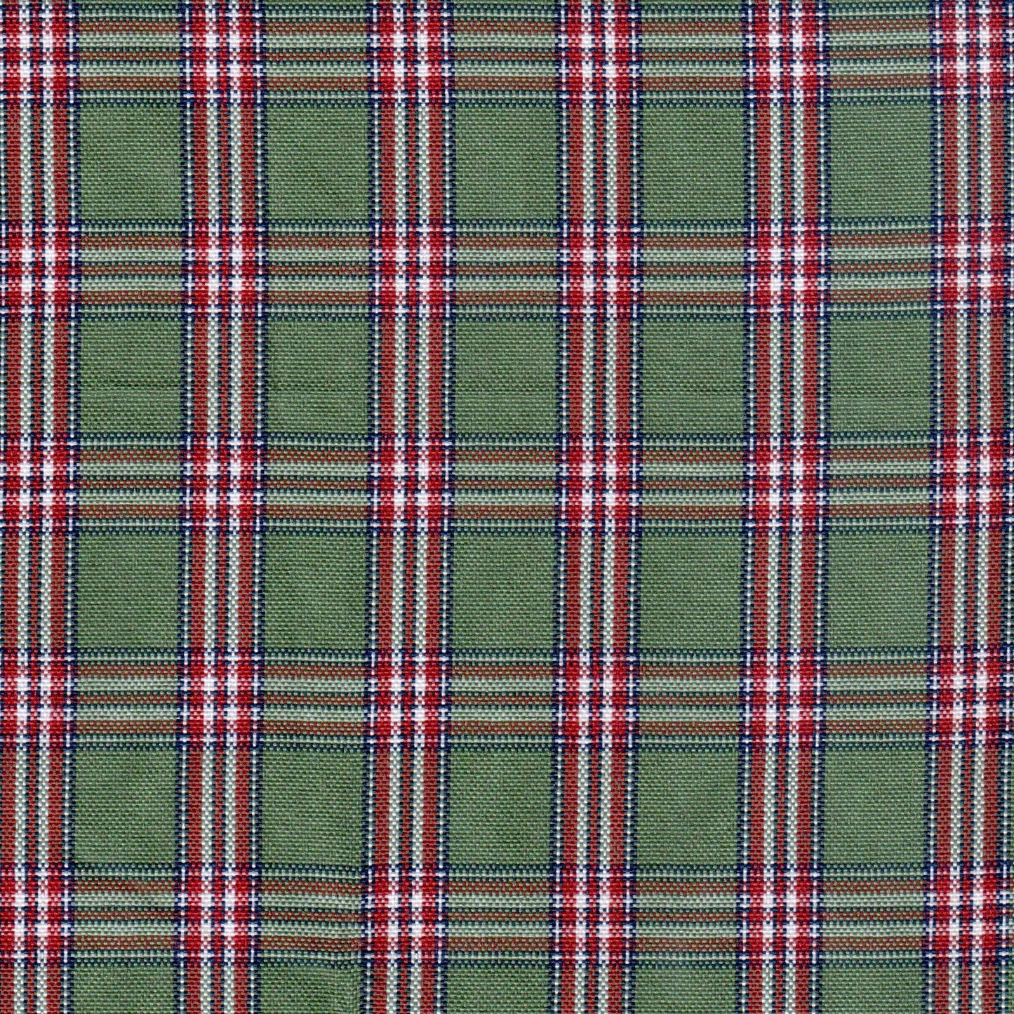Tela escocesa de poliéster SchoolLine verde con cuadros rojo/blanco, ideal para uniformes escolares e institucionales.