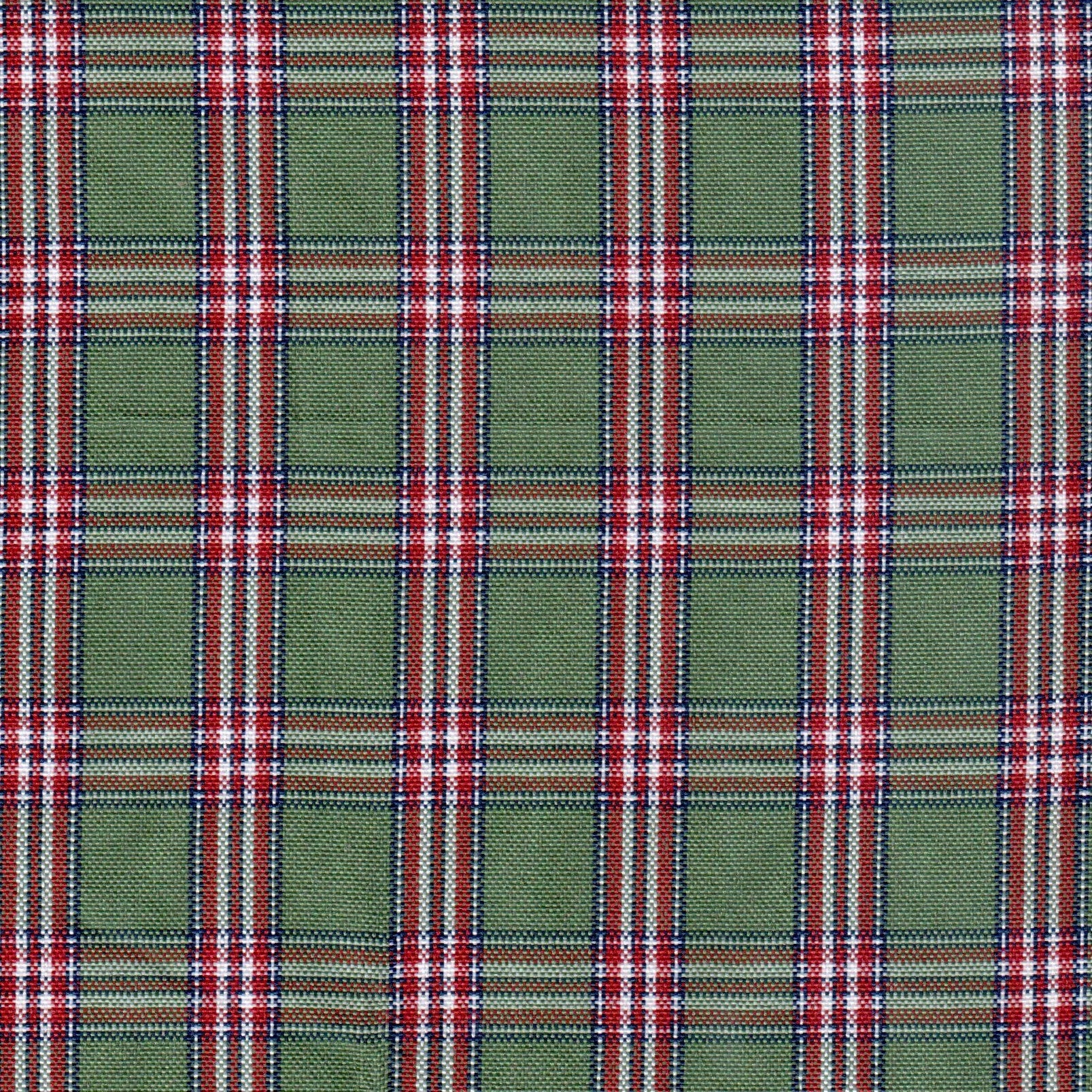 Tela escocesa de poliéster SchoolLine verde con cuadros rojo/blanco, ideal para uniformes escolares e institucionales.