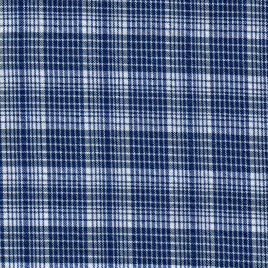 Tela escocesa de poliéster azul y blanco a cuadros, ideal para uniformes escolares e institucionales SchoolLine.